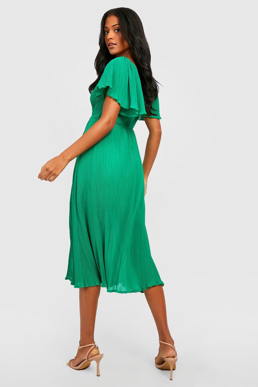 Womens Tall Plisse Angel Sleeve Split Midi Dress | Boohoo UK