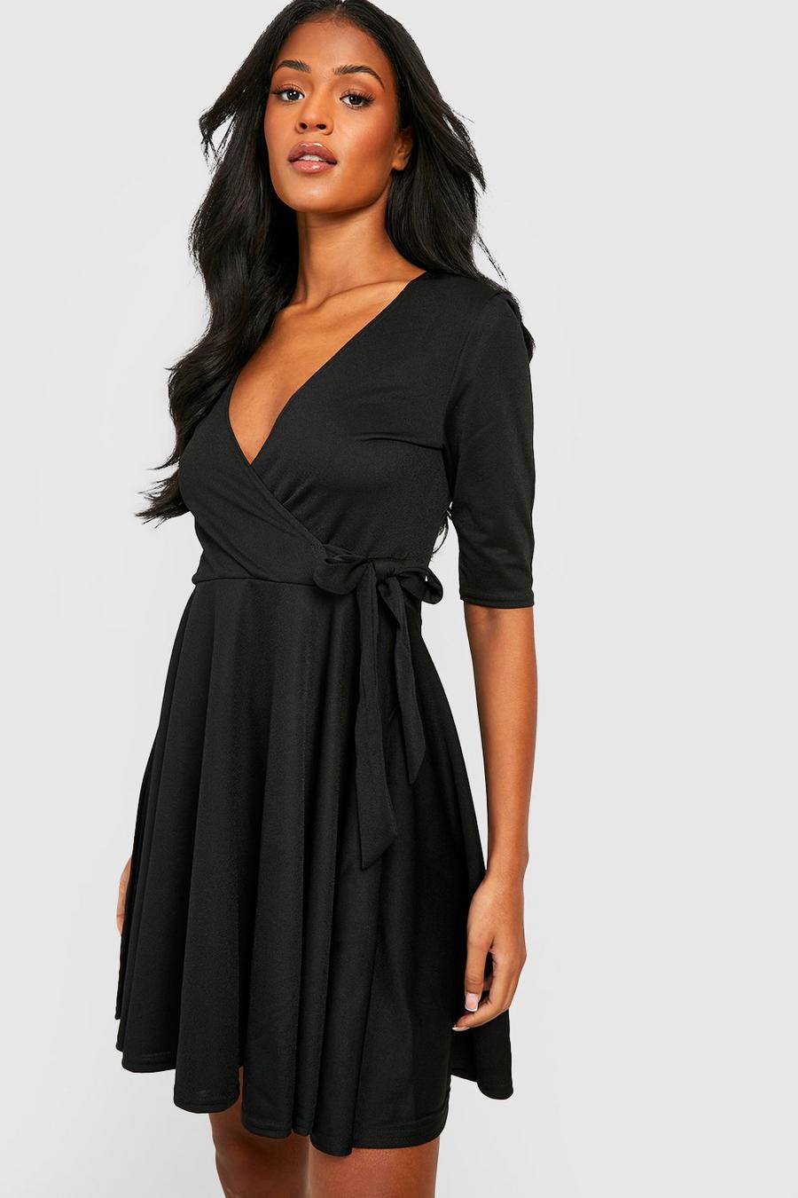 Black Tall Wrap And Skater Dress image number 1
