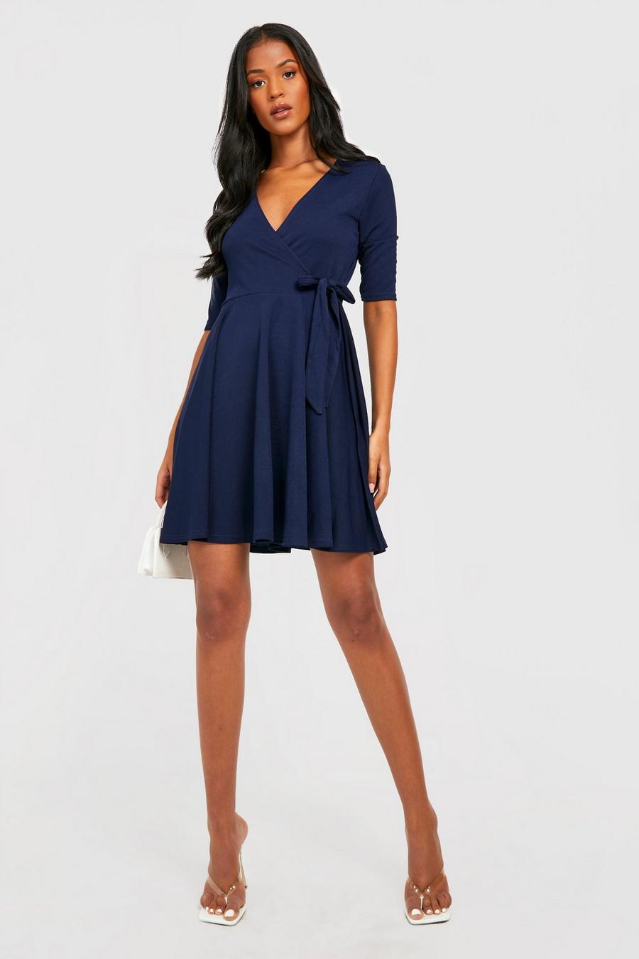 Navy Tall Wrap And Skater Dress image number 1