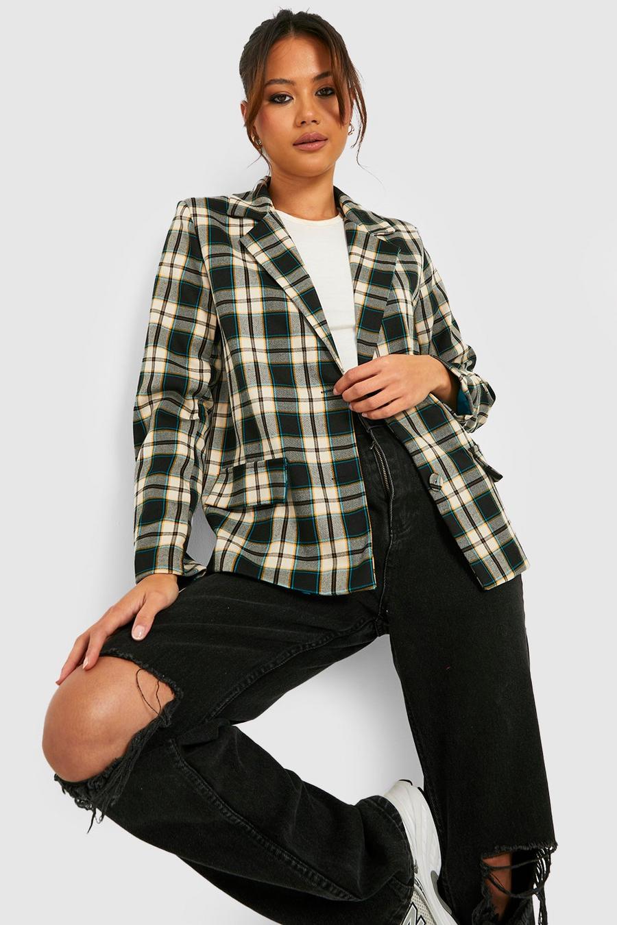 Navy Petite Check Single Breasted Blazer image number 1