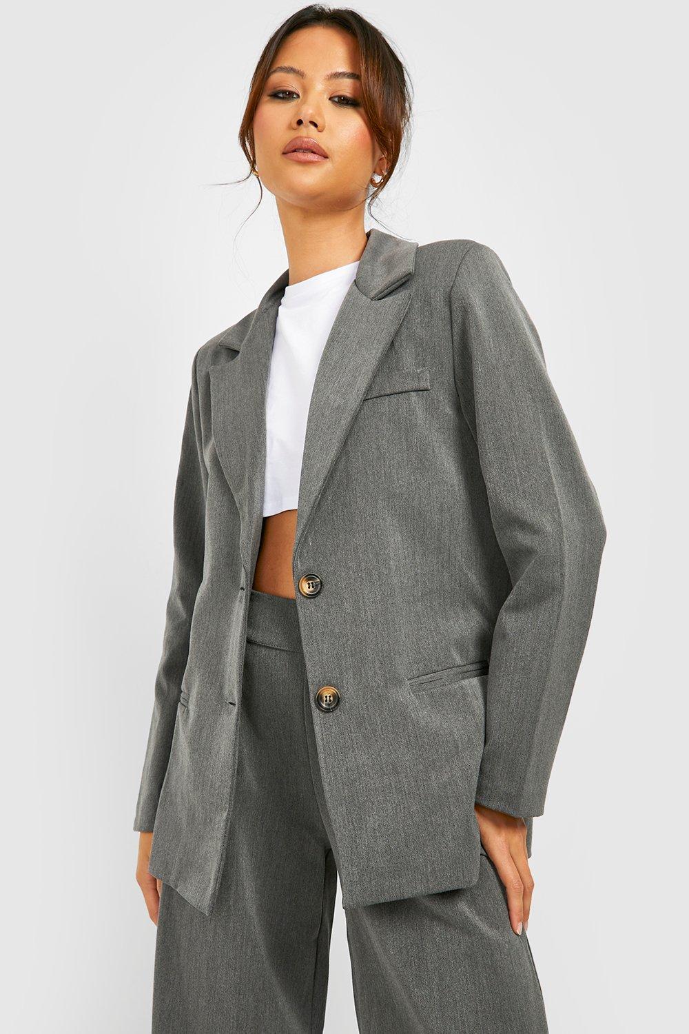 Petite Grey Marl Oversized Dad Blazer boohoo UK