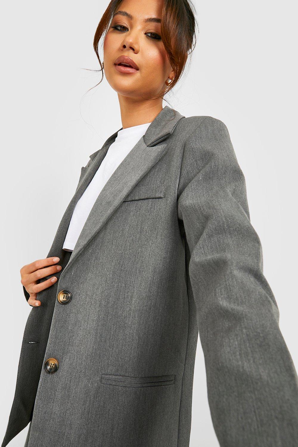 Blazer Petite oversize in taglio maschile classico in melange grigio