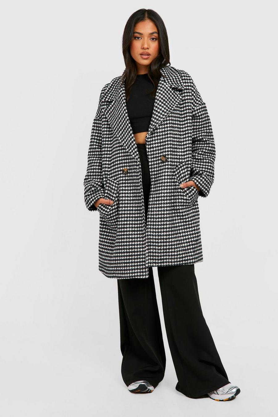 Black Petite Wollen Dogtooth Cocoon Jas image number 1