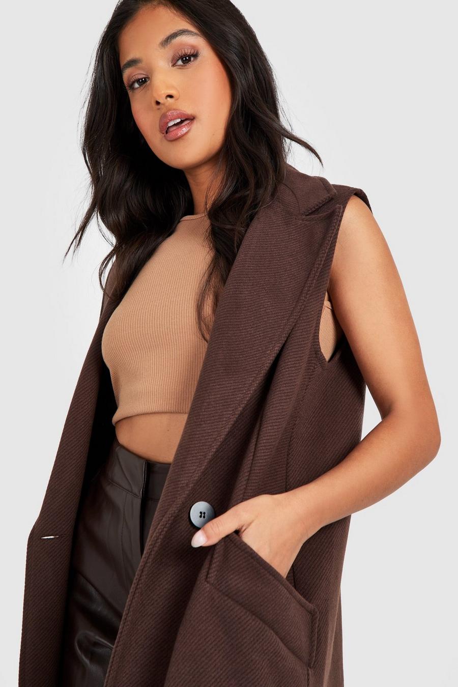 Chocolate brown Petite Premium Wool Look Duster Coat