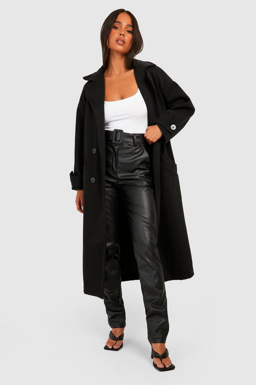 Black Petite Premium Wool Look Double Breasted Coat