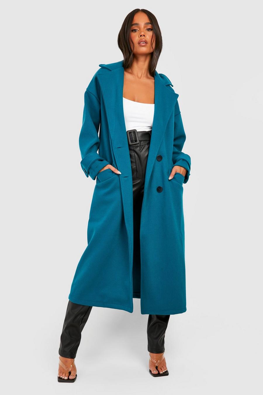 Teal Petite Premium Wool Look Double Breasted Coat image number 1