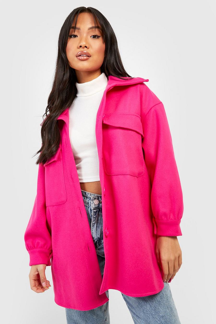 Hot pink Petite Premium Wool Look Oversized Shacket image number 1