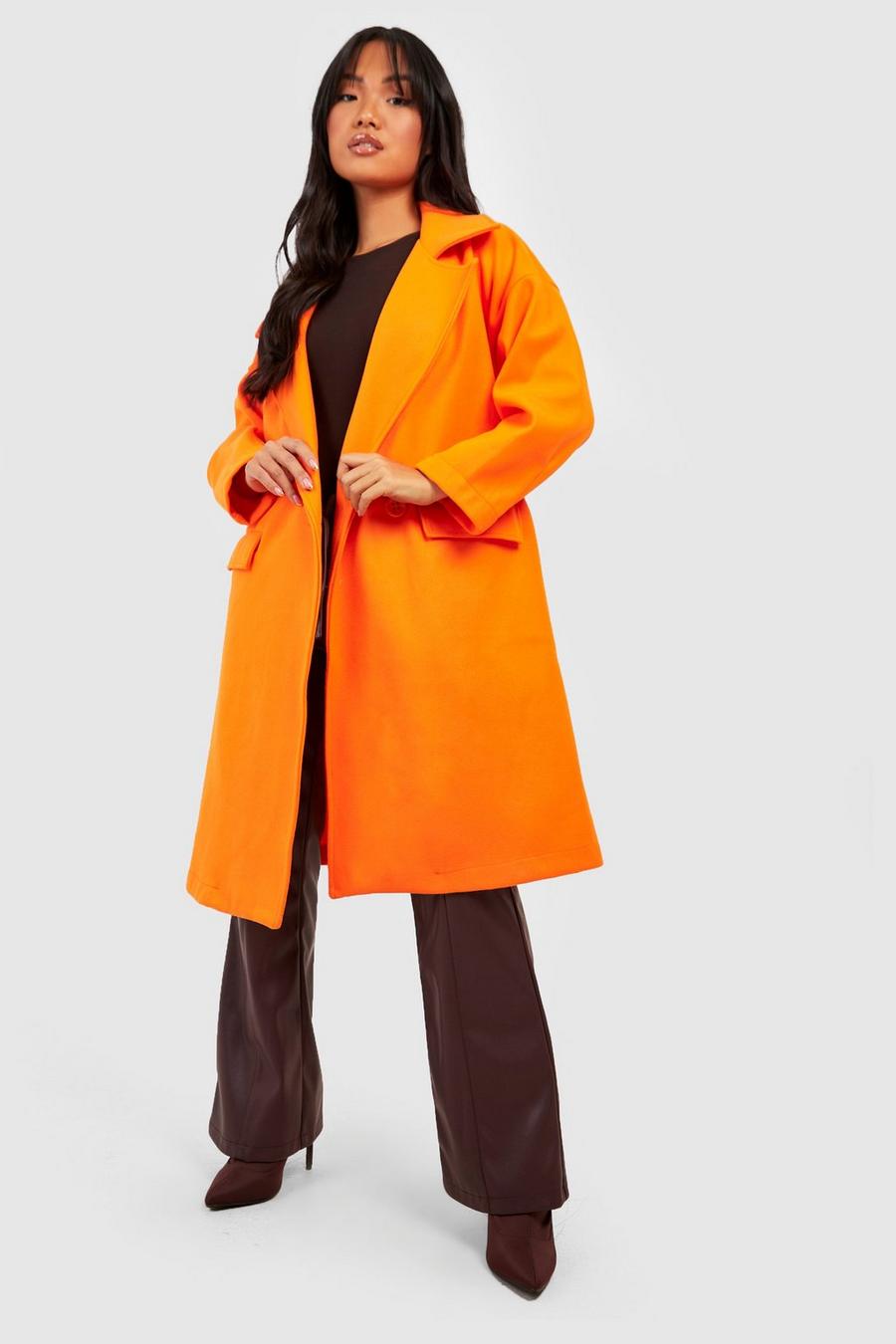 Orange Petite Premium Wool Look Oversized Coat image number 1