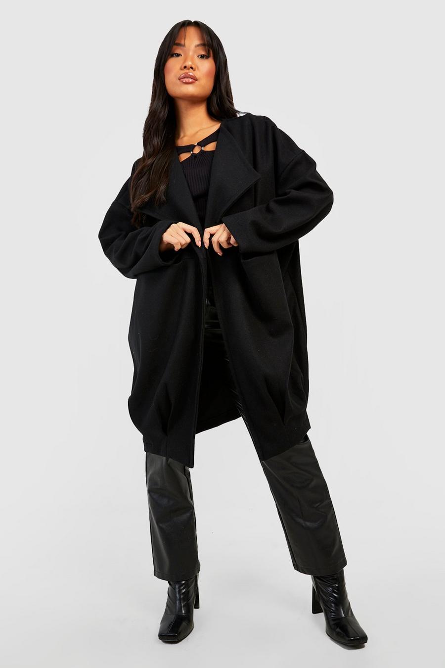 Black Petite Premium Wool Oversized Cocoon Coat image number 1