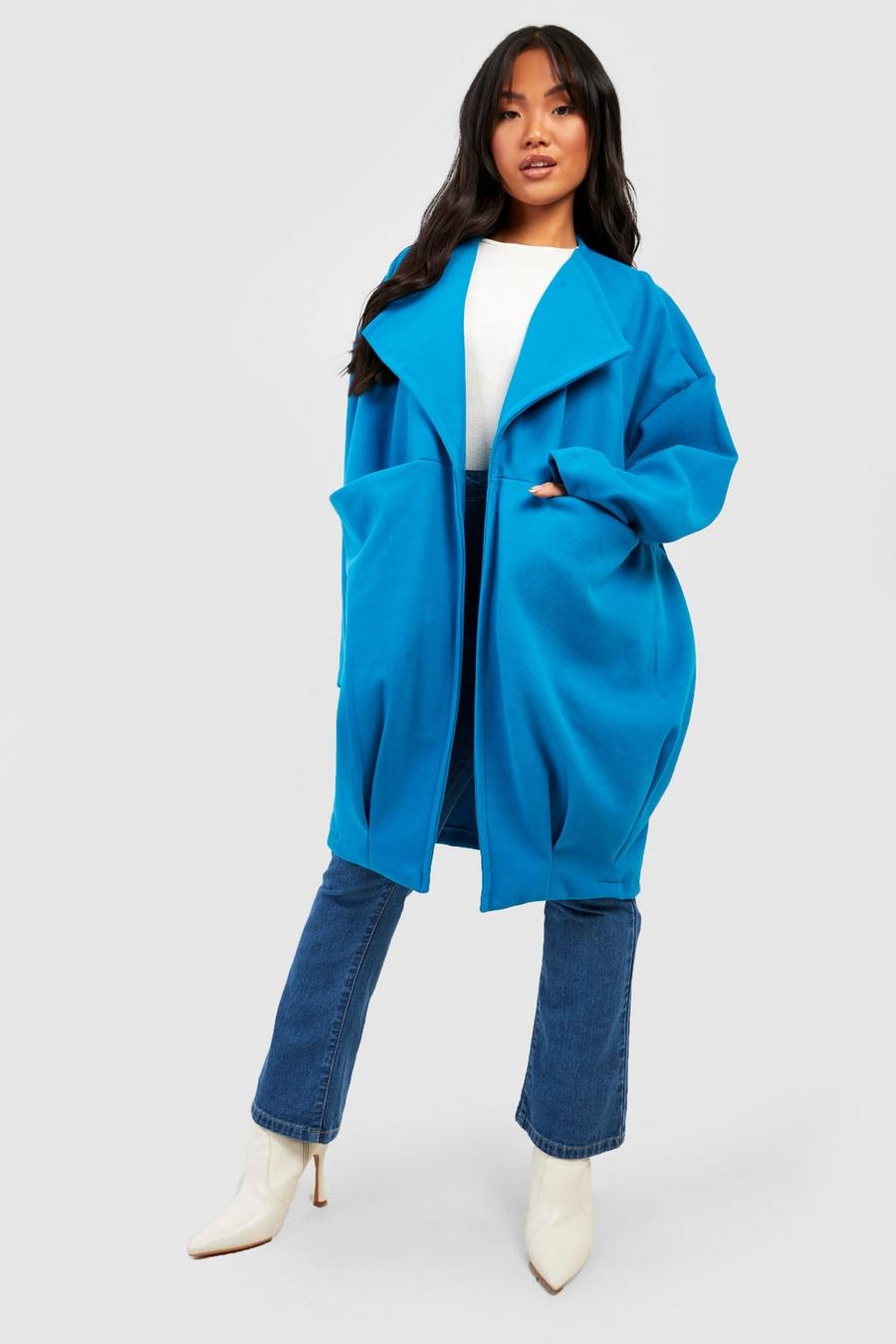 Abrigo Petite oversize de lana Premium estilo capullo, Turquoise azul
