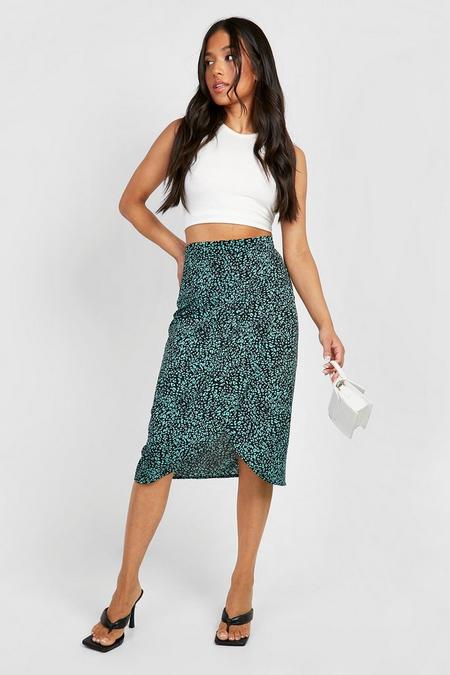 boohoo.com | Petite Animal Print Wrap Satin Skirt
