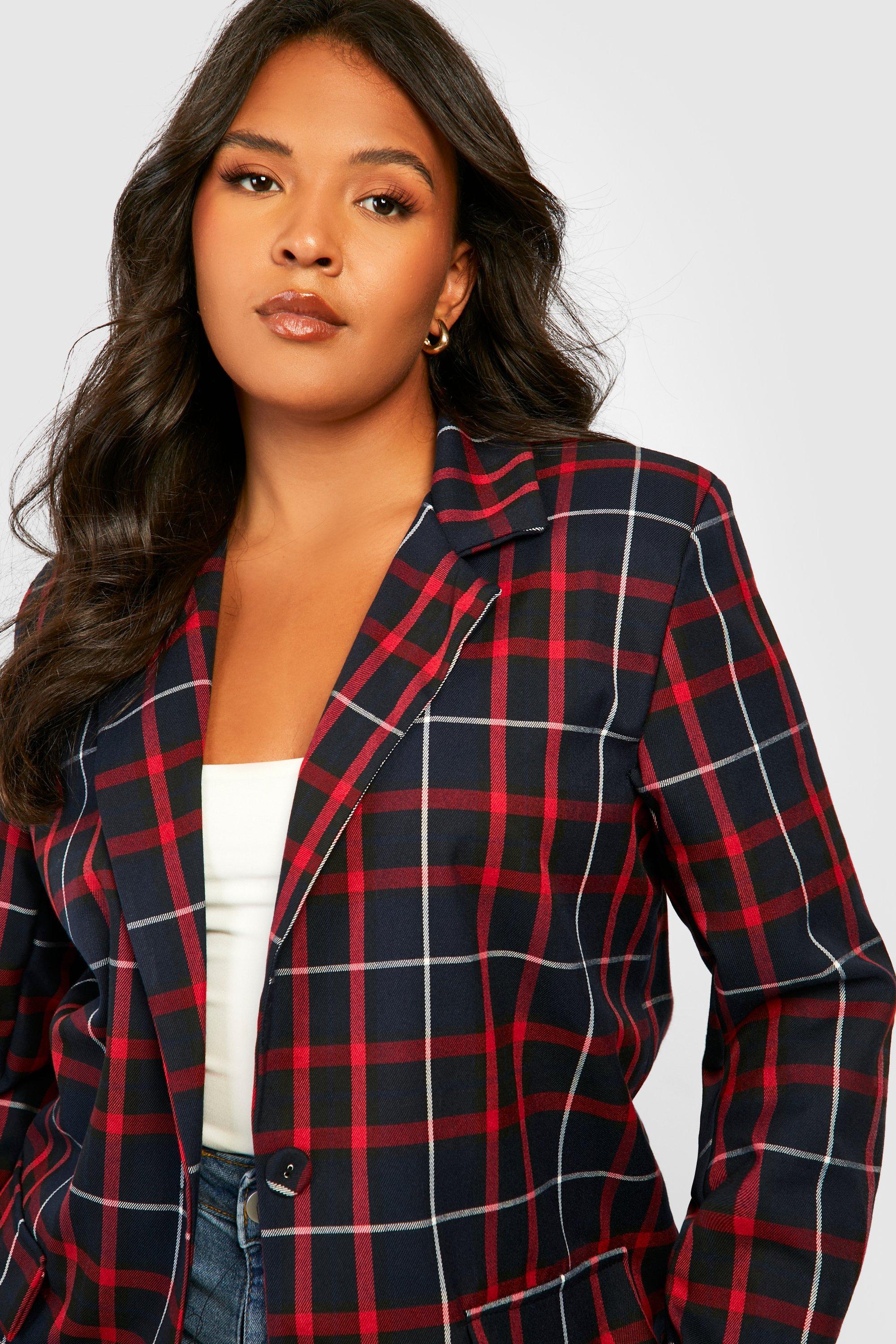 Blazer carreaux 2025 rouge femme