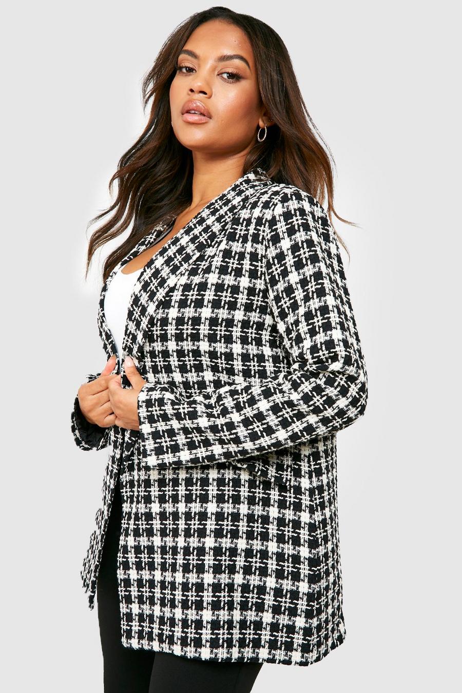Black Plus Boucle Check Double Breasted Blazer image number 1