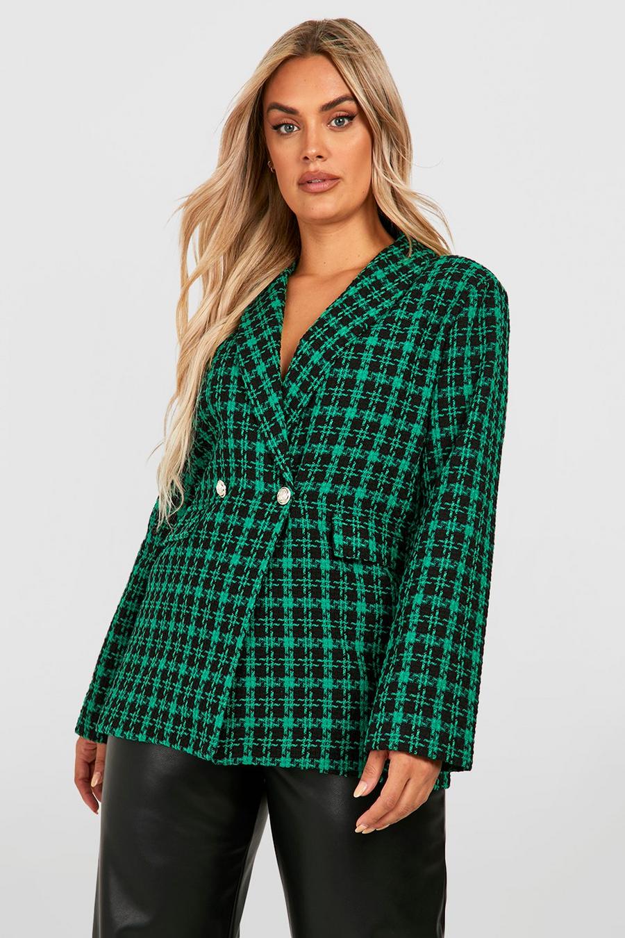 Green Plus Boucle Flannel Double Breasted Blazer image number 1