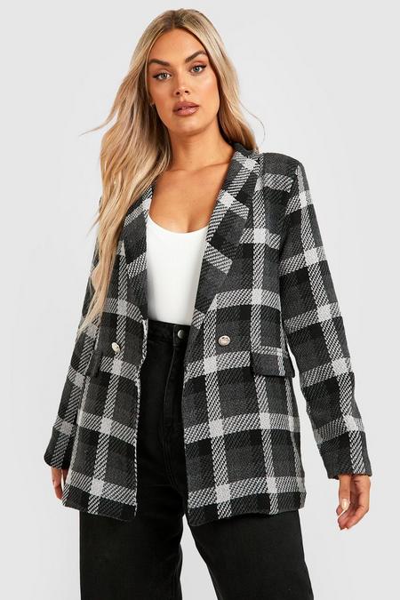 boohoo.com | Plus Boucle Check Double Breasted Blazer