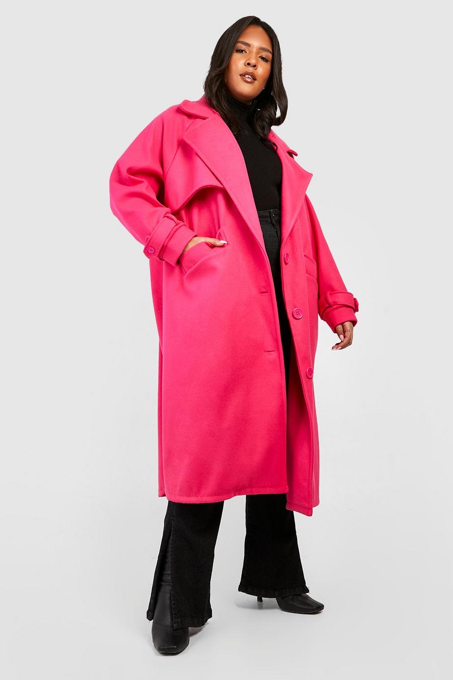 Hot pink rosa Plus Premium Wool Look Oversized Coat