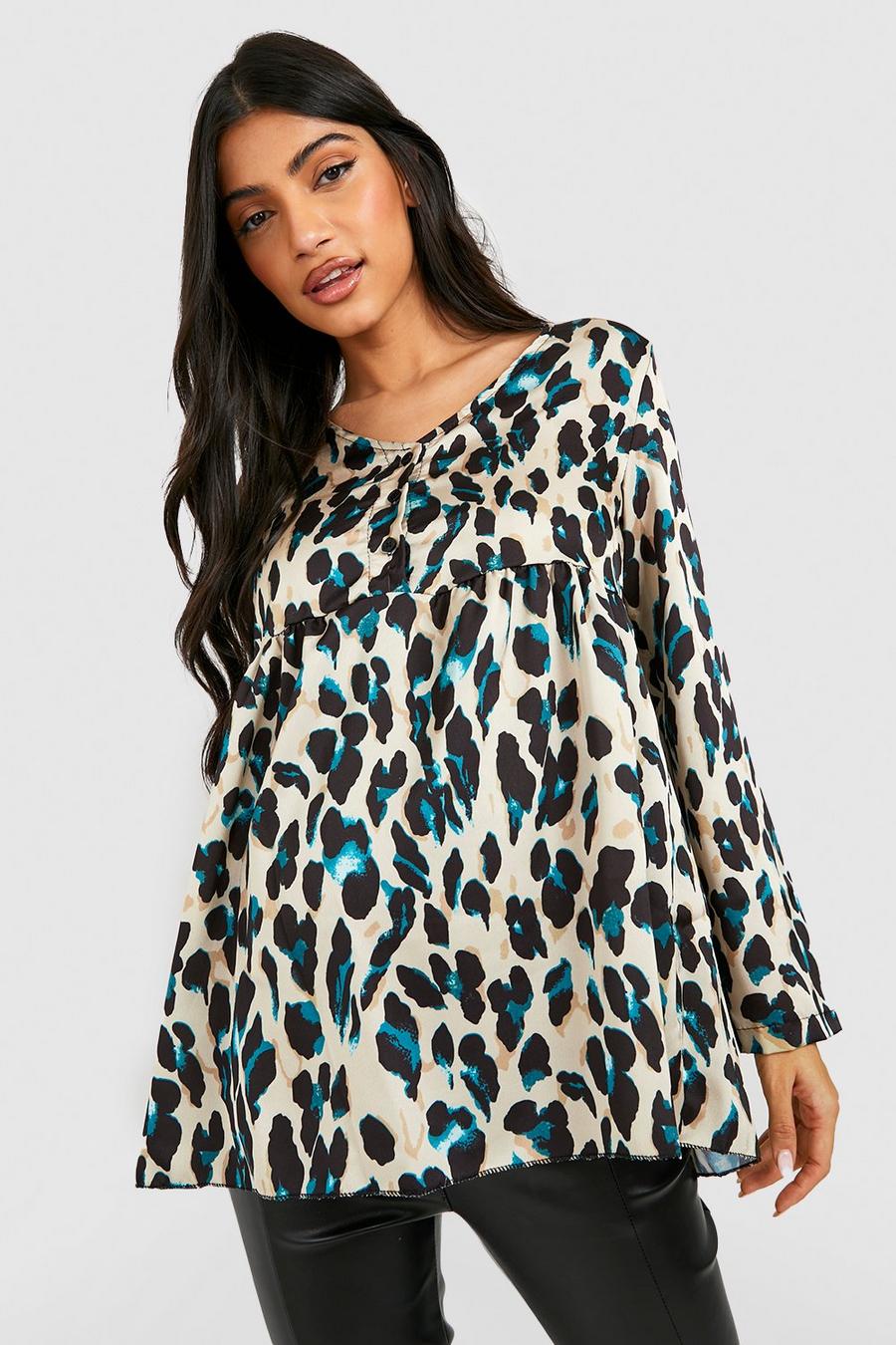 Maternity Leopard Button Smock Top image number 1
