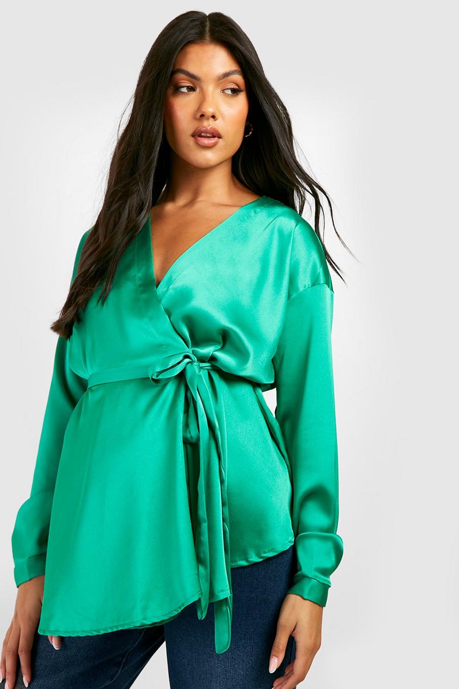 Bright green Maternity Satin Wrap Top image number 1