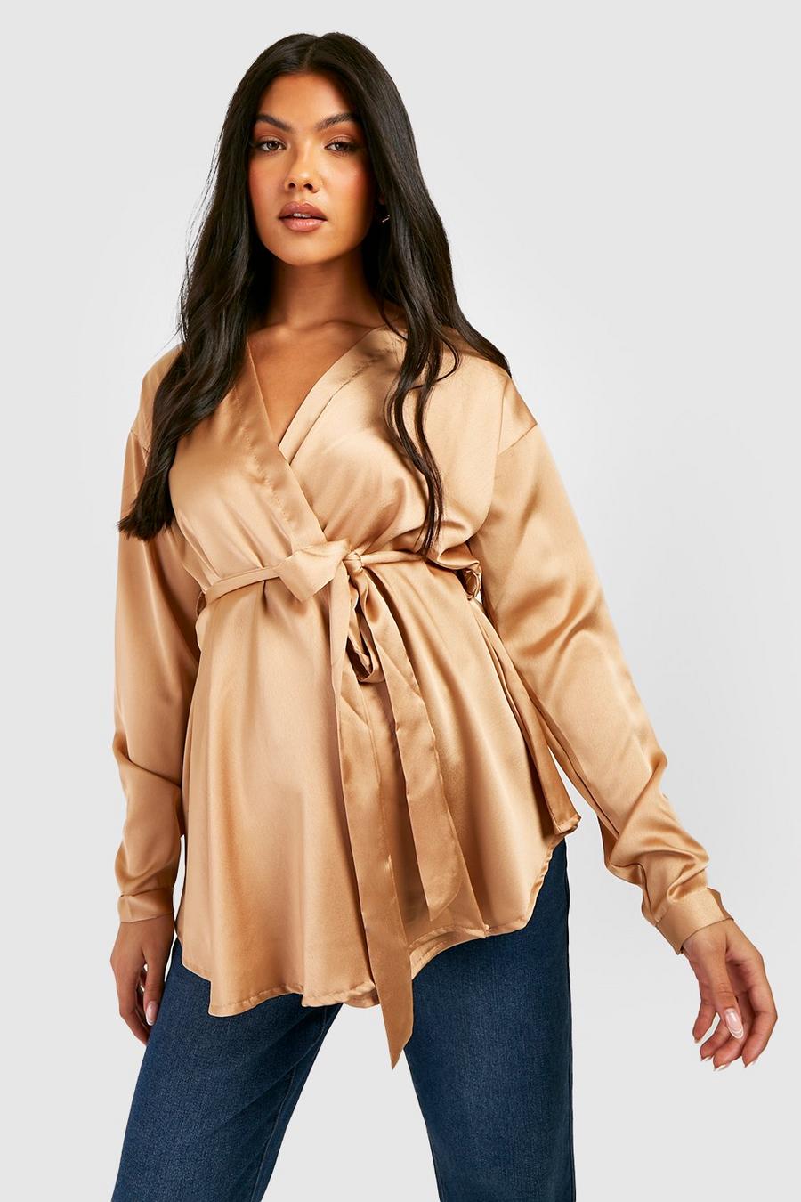 Nude Maternity Satin Wrap Top image number 1