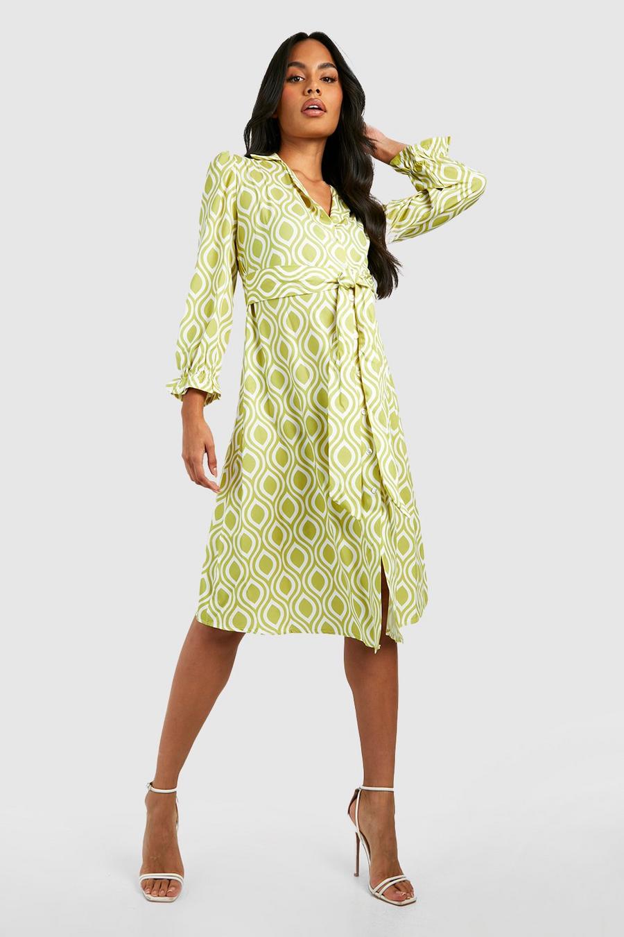 Green Maternity Geo Belted Shirt Midi Dress image number 1