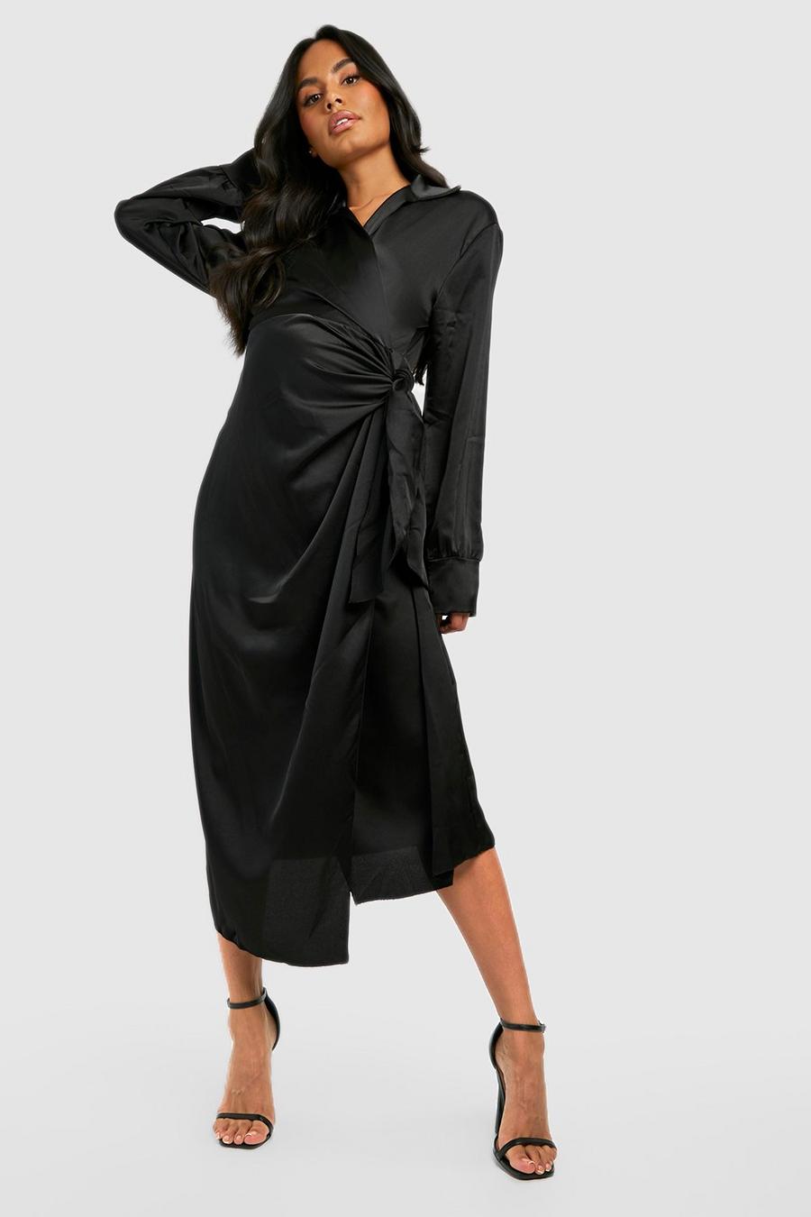 Black Maternity Satin Wrap Midi Dress image number 1