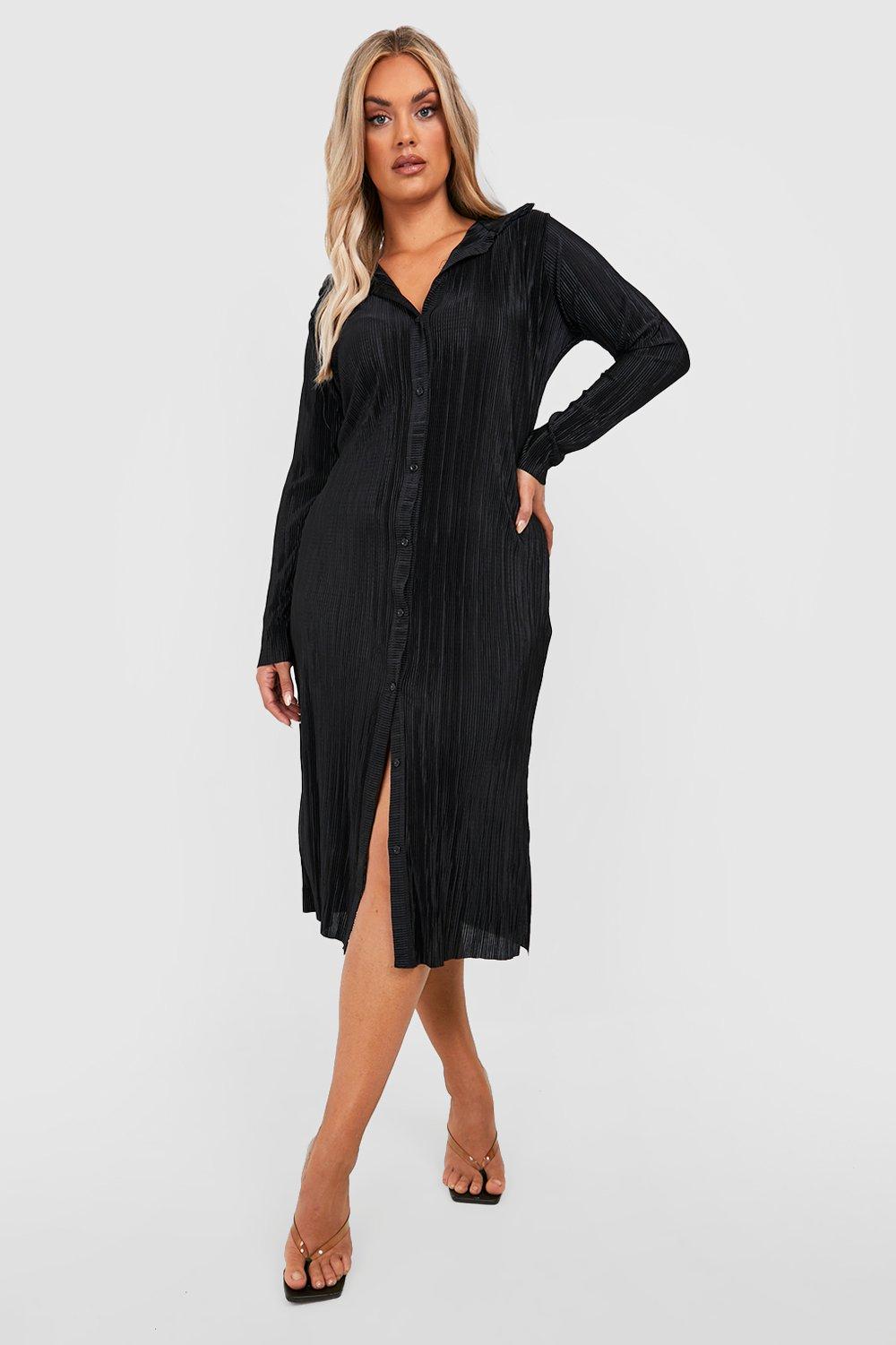 Plus Plisse Split Midi Shirt Dress boohoo NO