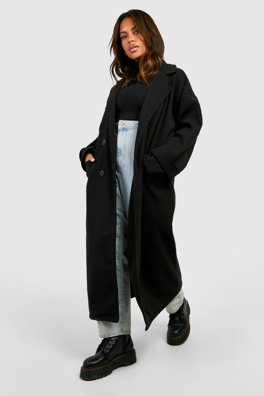 Black Plus Premium Wool Look Longline Coat image number 1