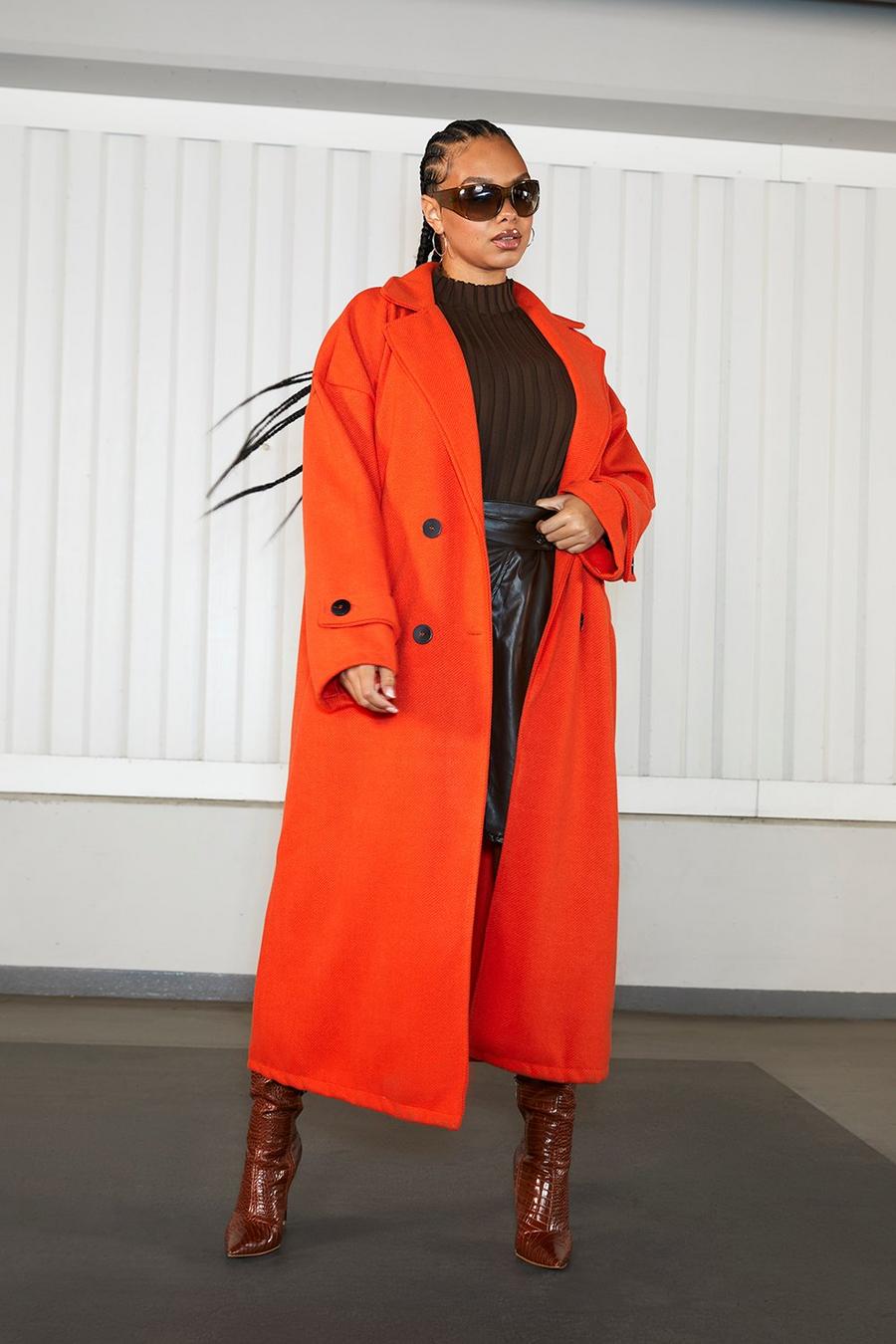 Abrigo Plus Premium largo efecto lana, Orange naranja