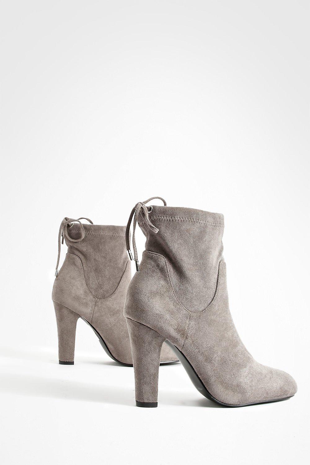 Wide Width Tie Back Block Heel Sock Boots boohoo CA