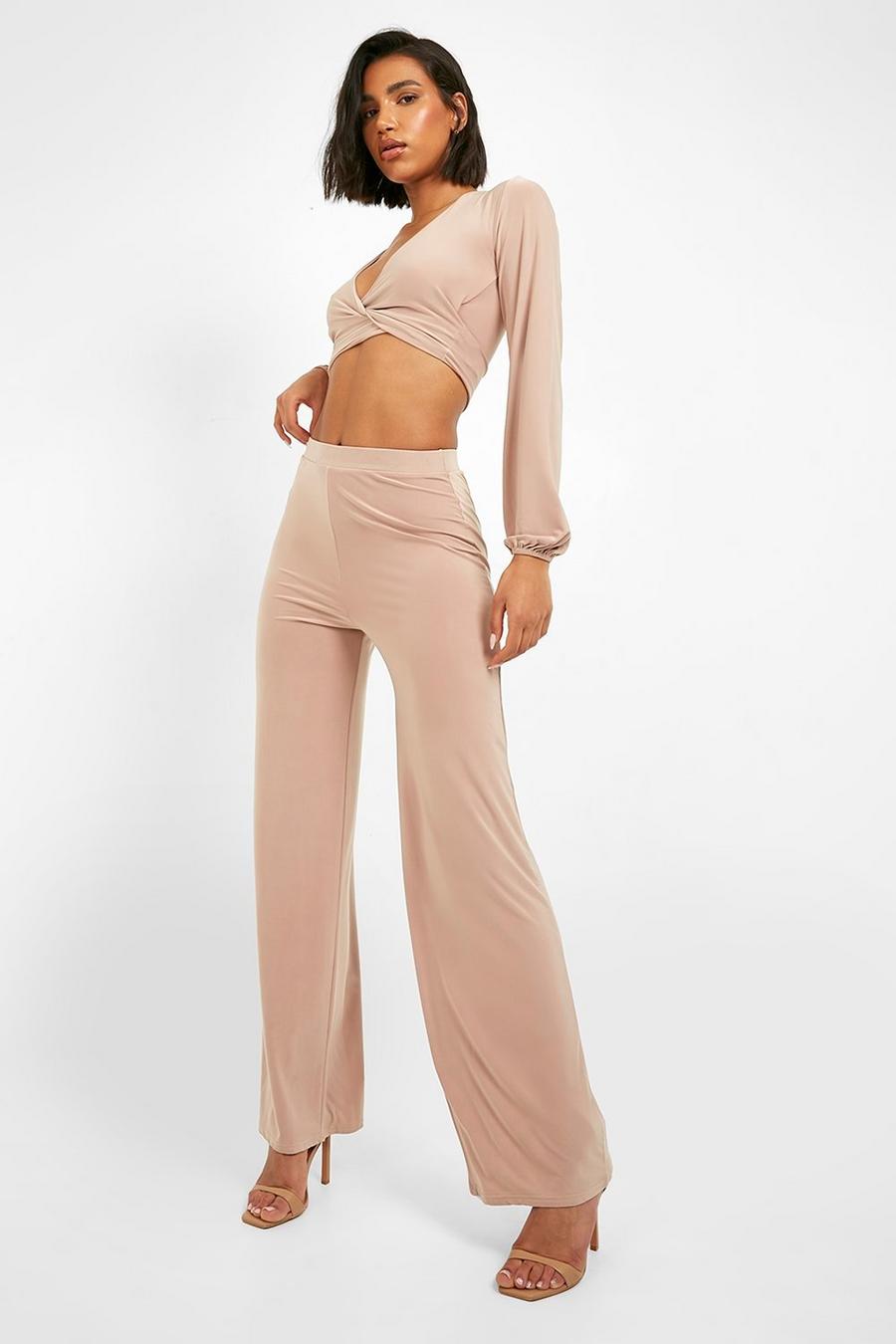 Stone Slinky Wide Leg Trouser Co-ord image number 1