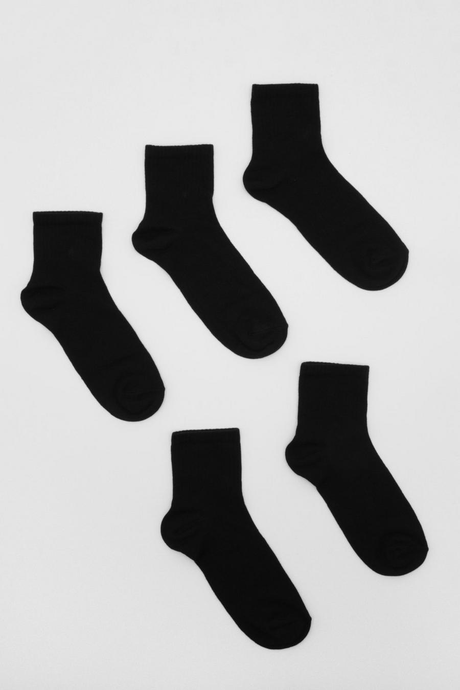 Plain Black 5 Pack Ankle Sport Socks  image number 1