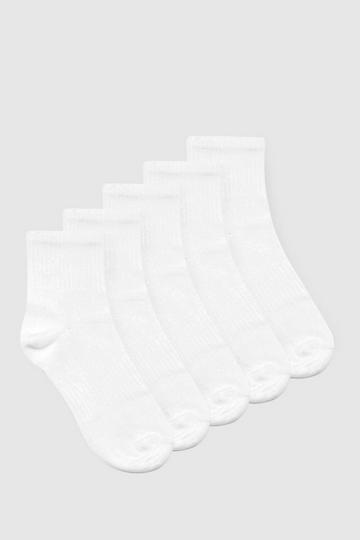 Plain White 5 Pack Ankle Sport Socks white