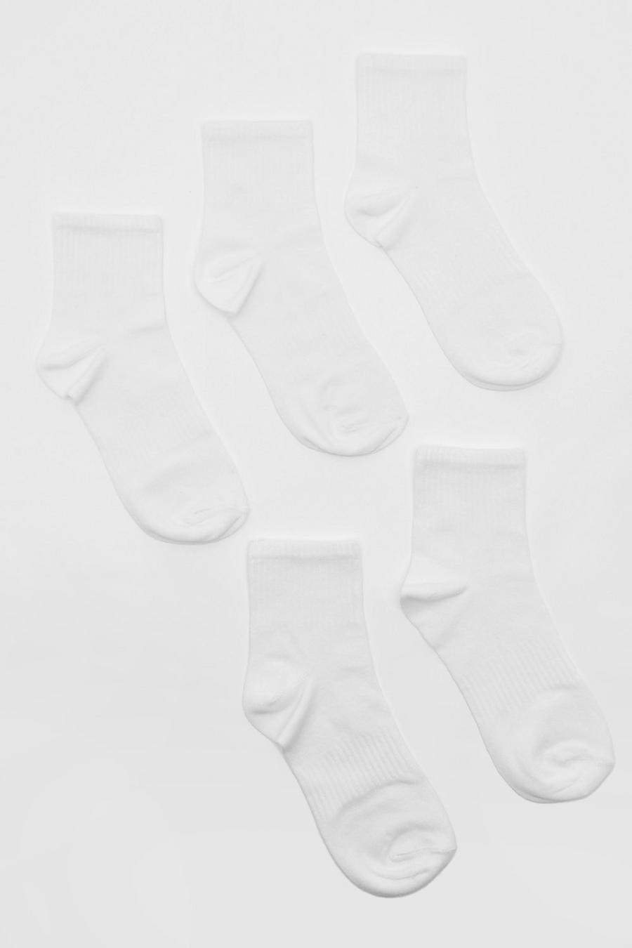 Calzini sportivi alla caviglia bianchi in tinta unita - set di 5 paia, White bianco