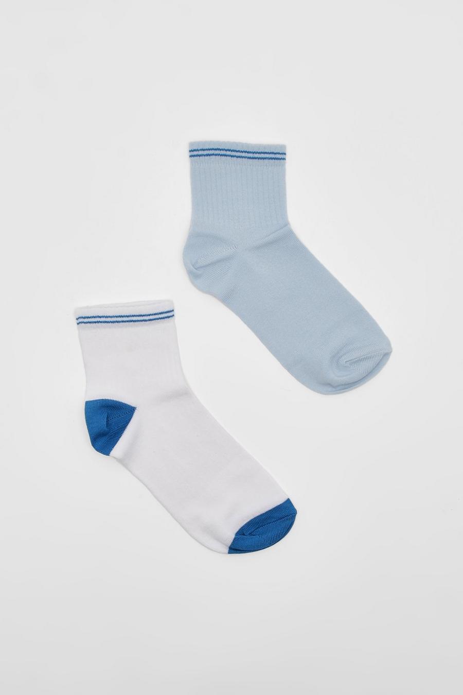 Blue Multi Contrast Striped Short Sport Sock 