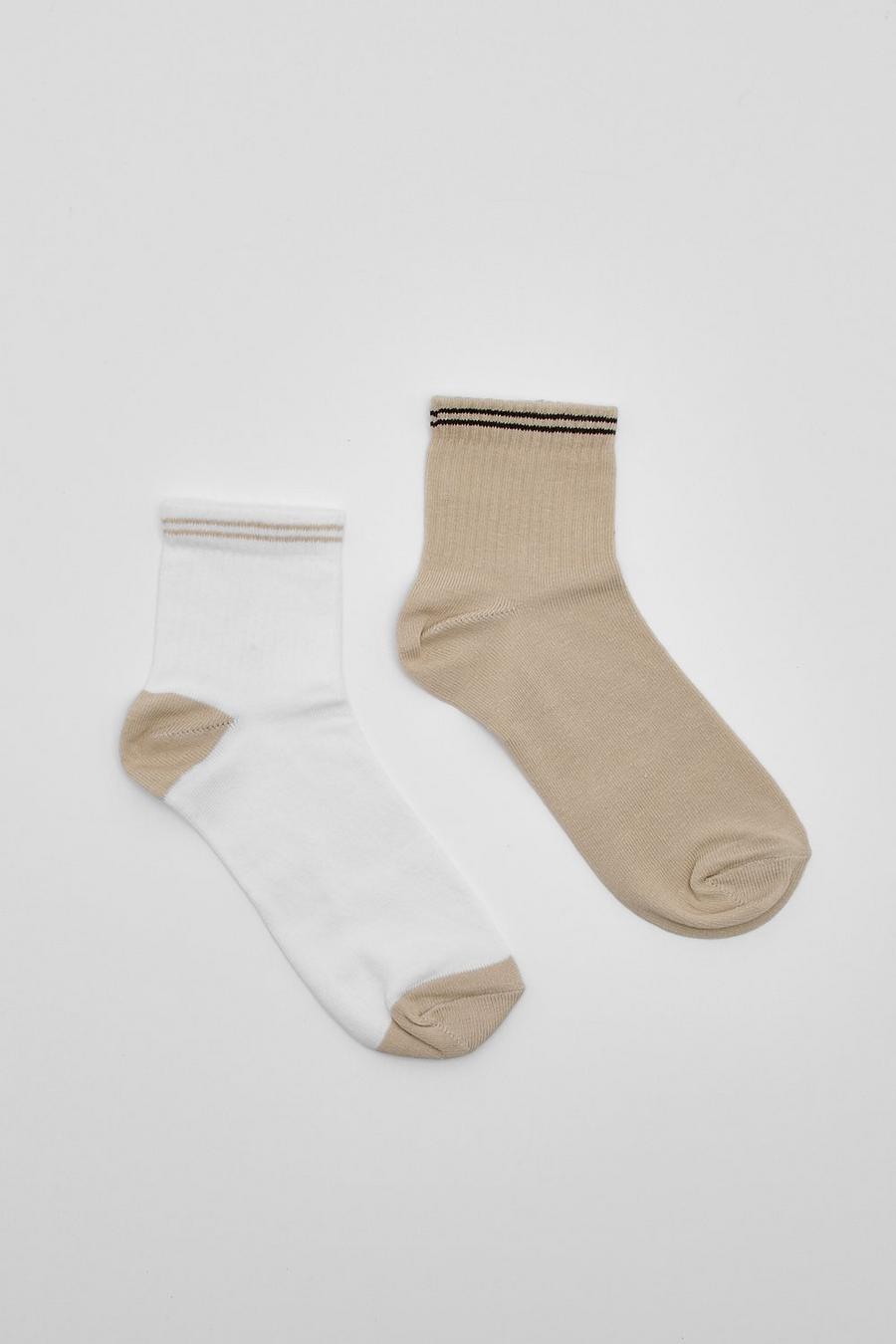Tan marron Multi Contrast Striped Short Sport Sock 