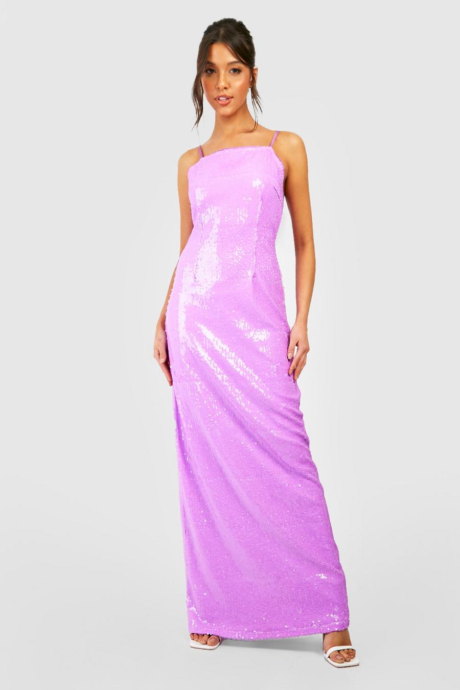 Purple Strappy Sequin Maxi Dress