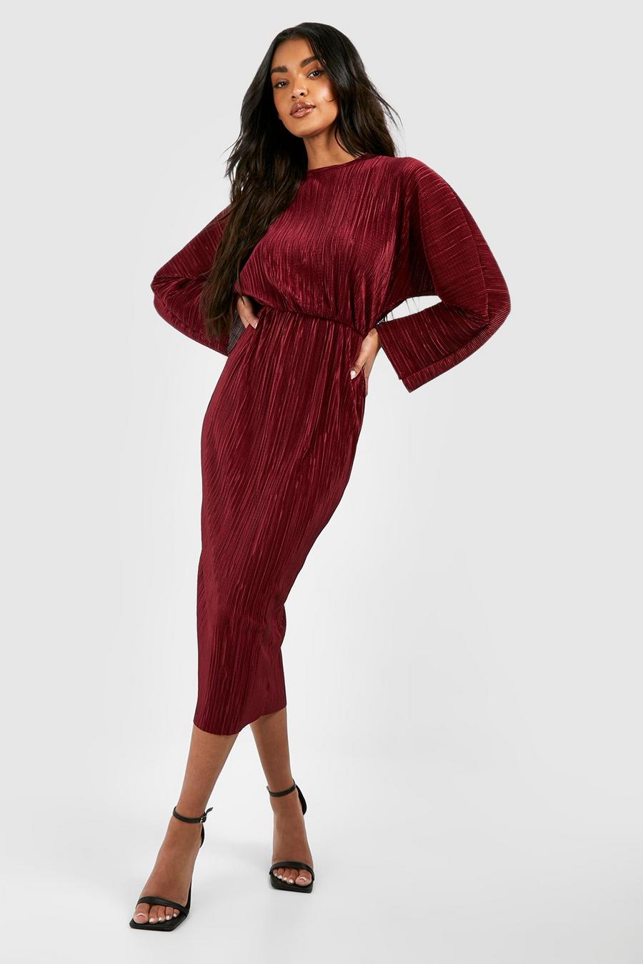 Berry  Plisse Batwing Midaxi Dress image number 1