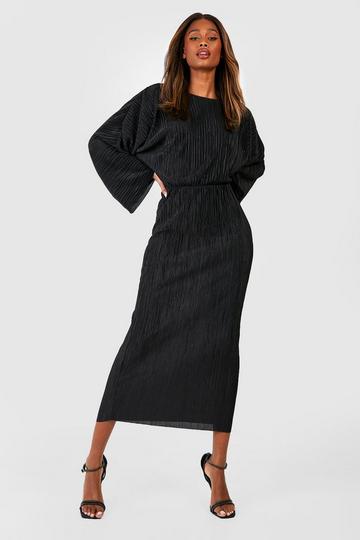 Plisse Batwing Midaxi Dress black