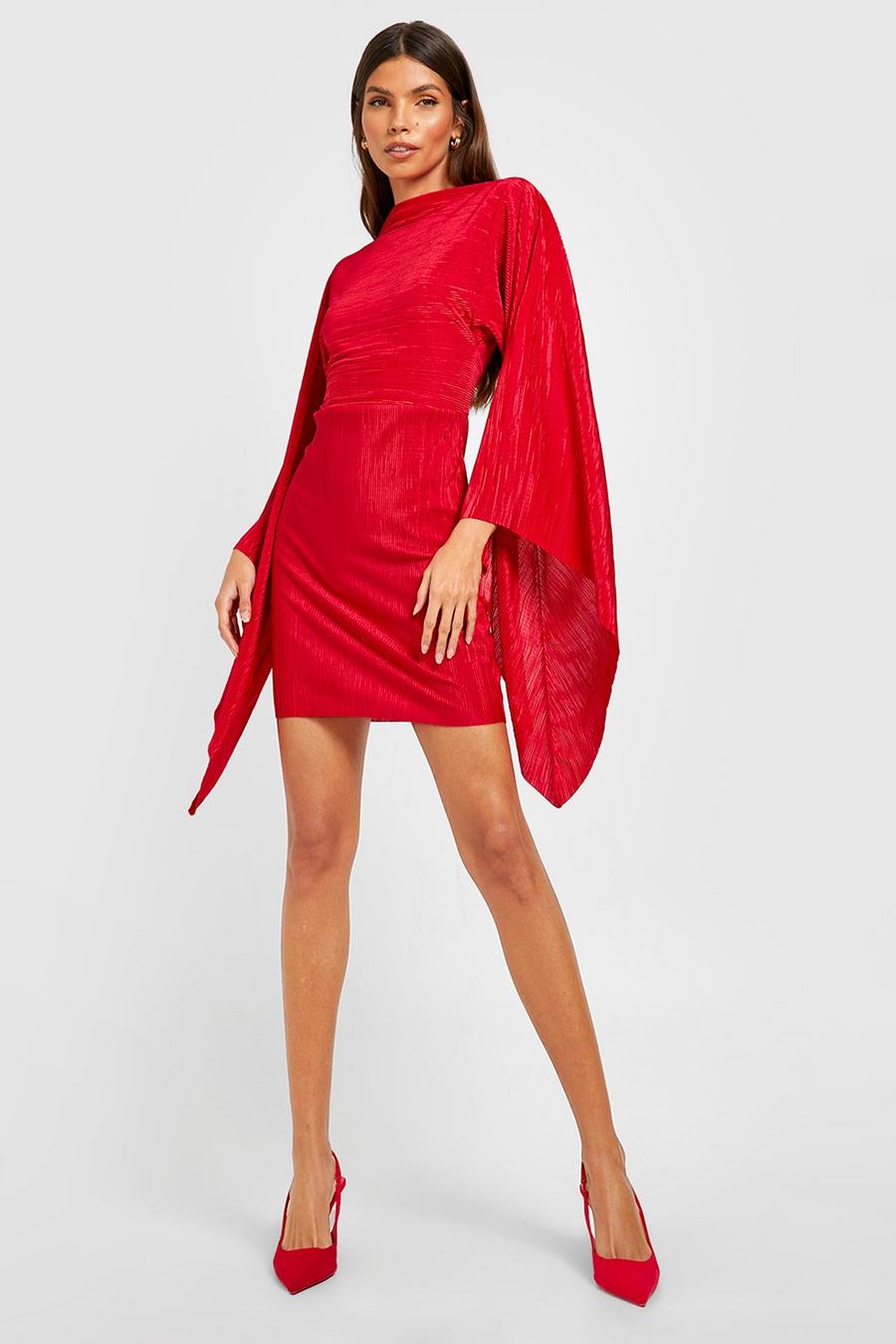 Vestido recto plisado estilo capa, Red rojo