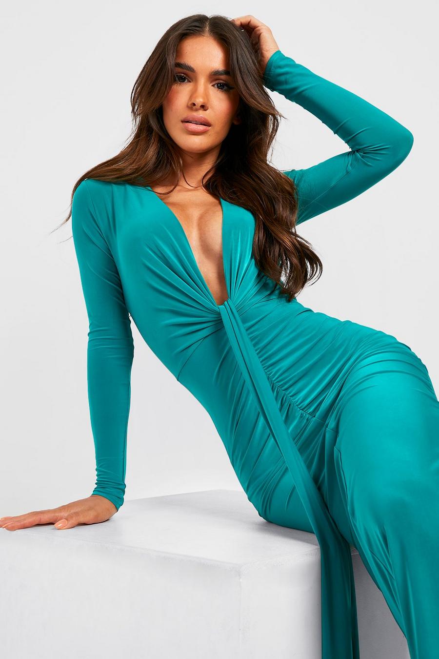 Jade gerde Slinky Plunge Draped Maxi Dress