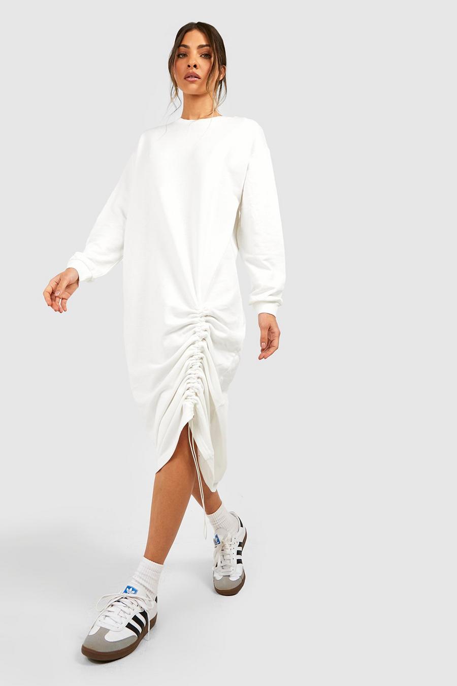 Ecru Oversized Ruched Side Midi Jumper Dress