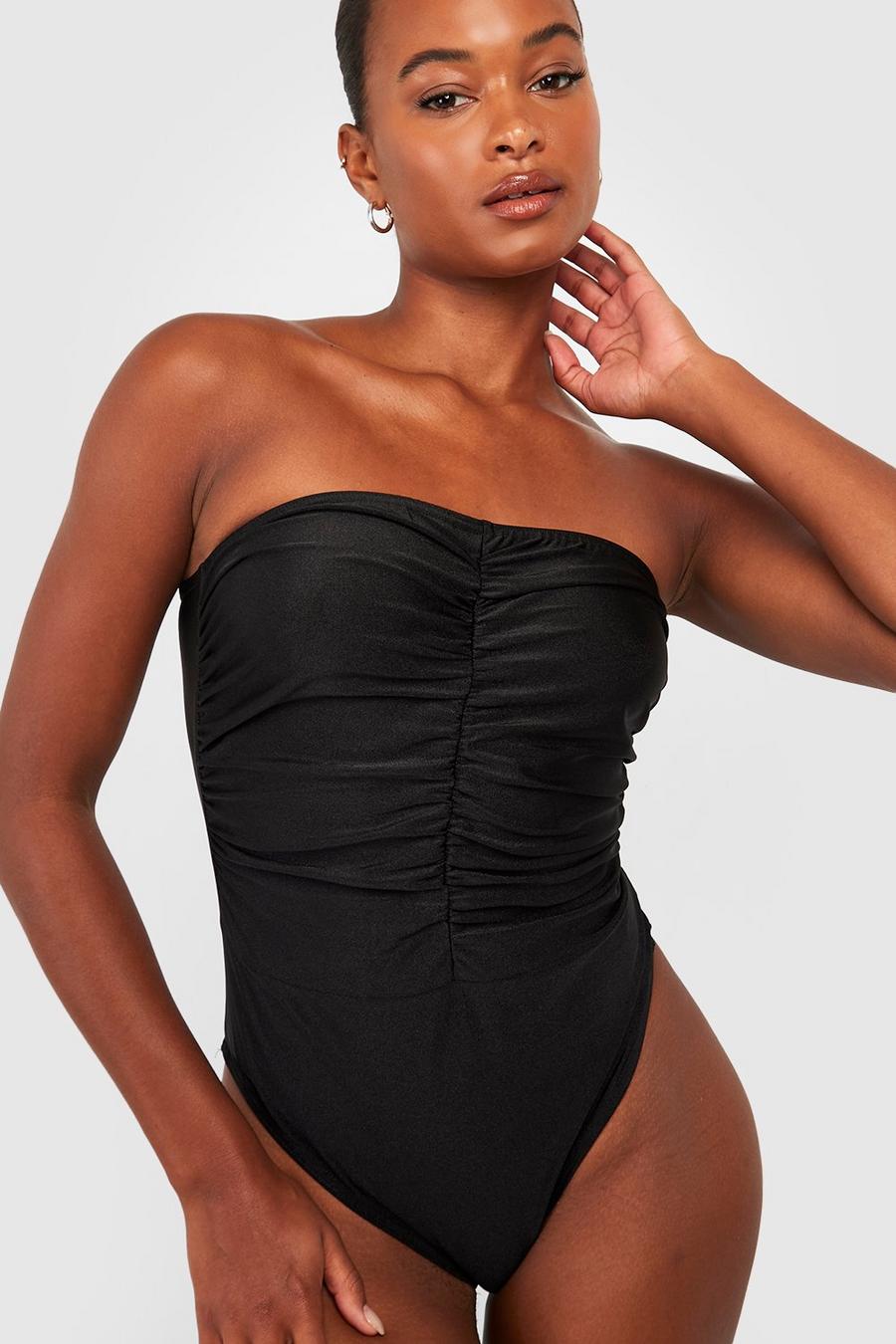 Black Tall Bandeau Ruched Front Swimsuit image number 1