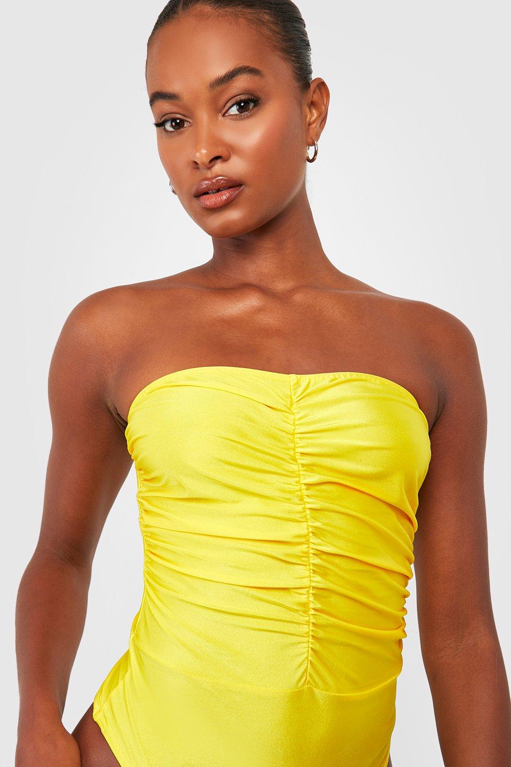 Yellow strapless cheap swimsuit