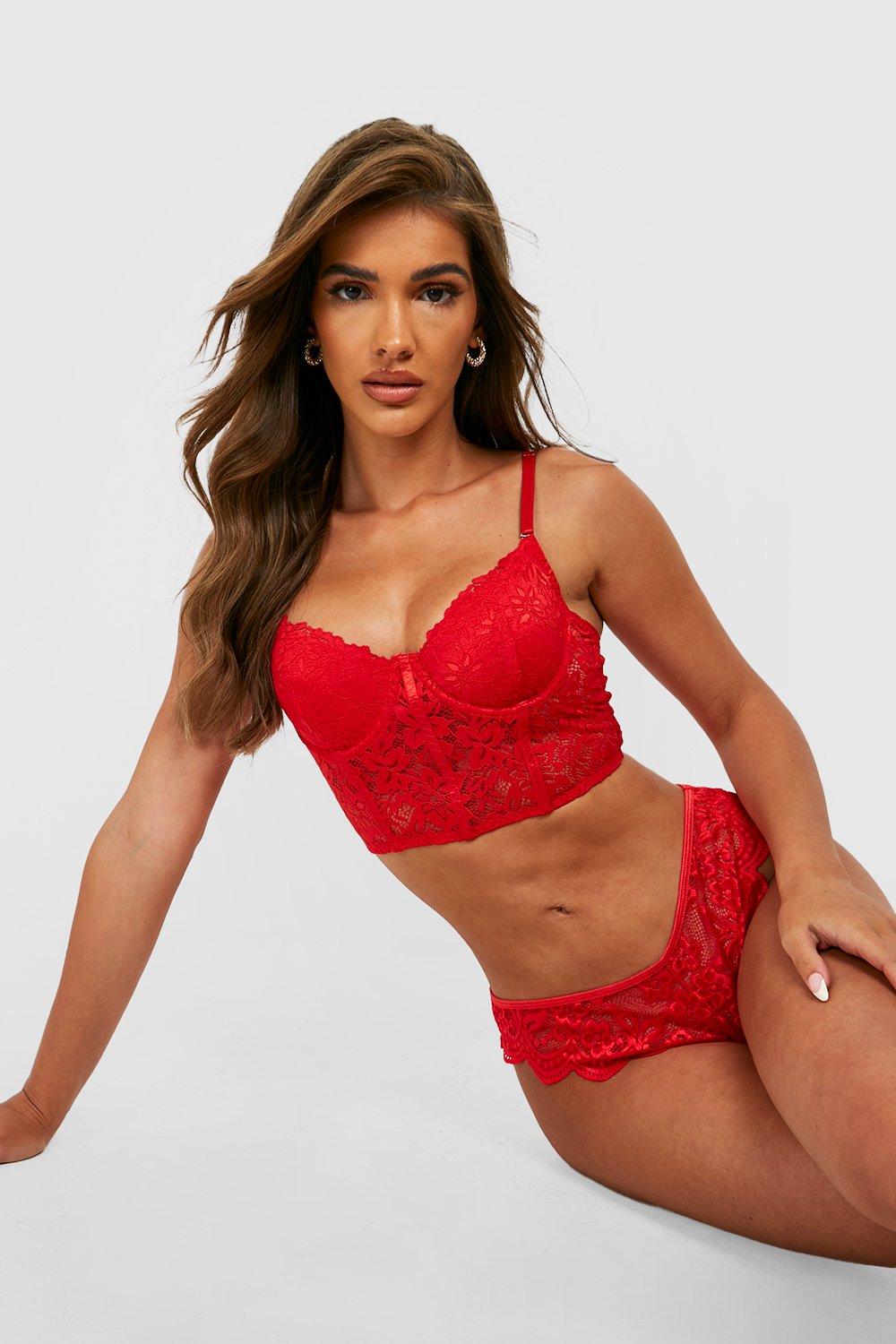 Eashery Bras for Women Women's Fully Front Close Longline Lace Posture Bra  Red 36D 