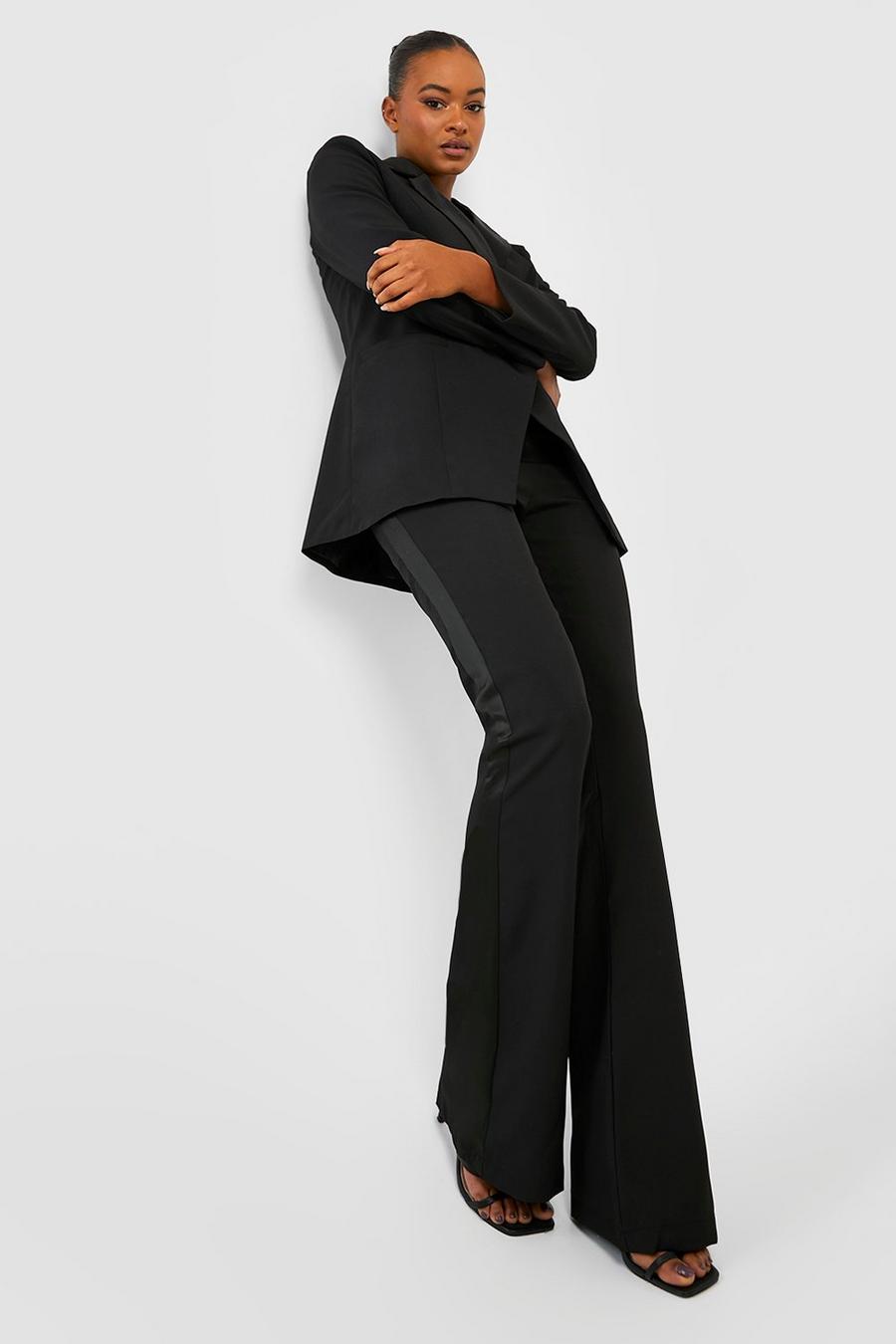 Black Tall Satin Side Flare Tuxedo Trousers image number 1
