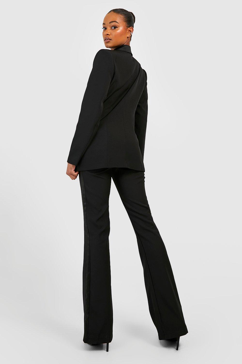 Women's Black Tall Satin Side Flare Tuxedo Trousers