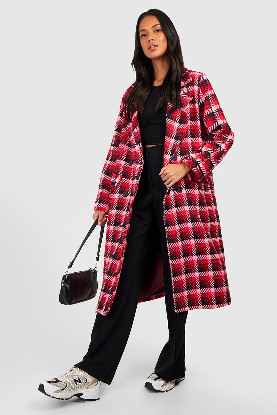 Red Contrast Check Wool Look Coat image number 1