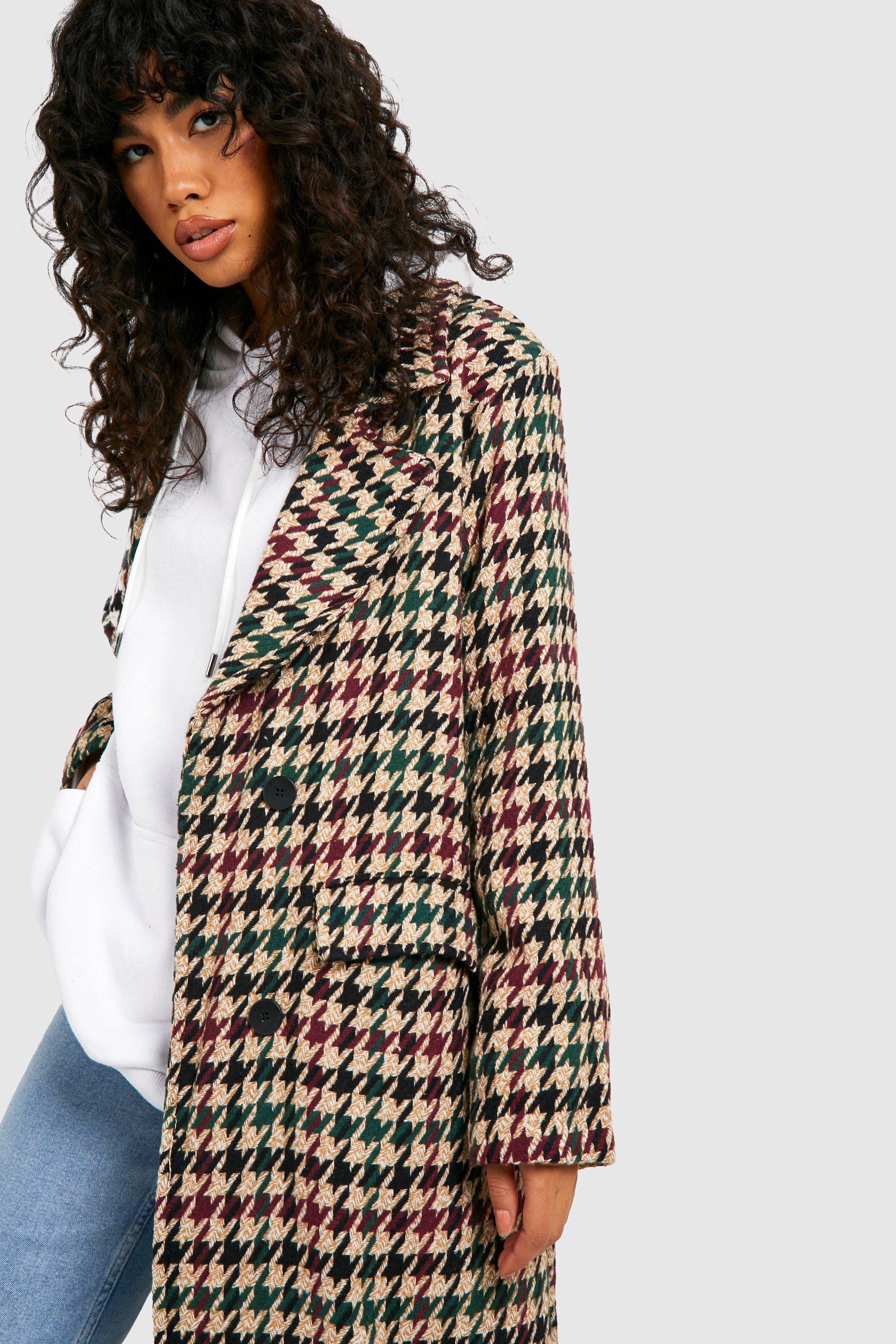 Check Oversized Coat boohoo UK