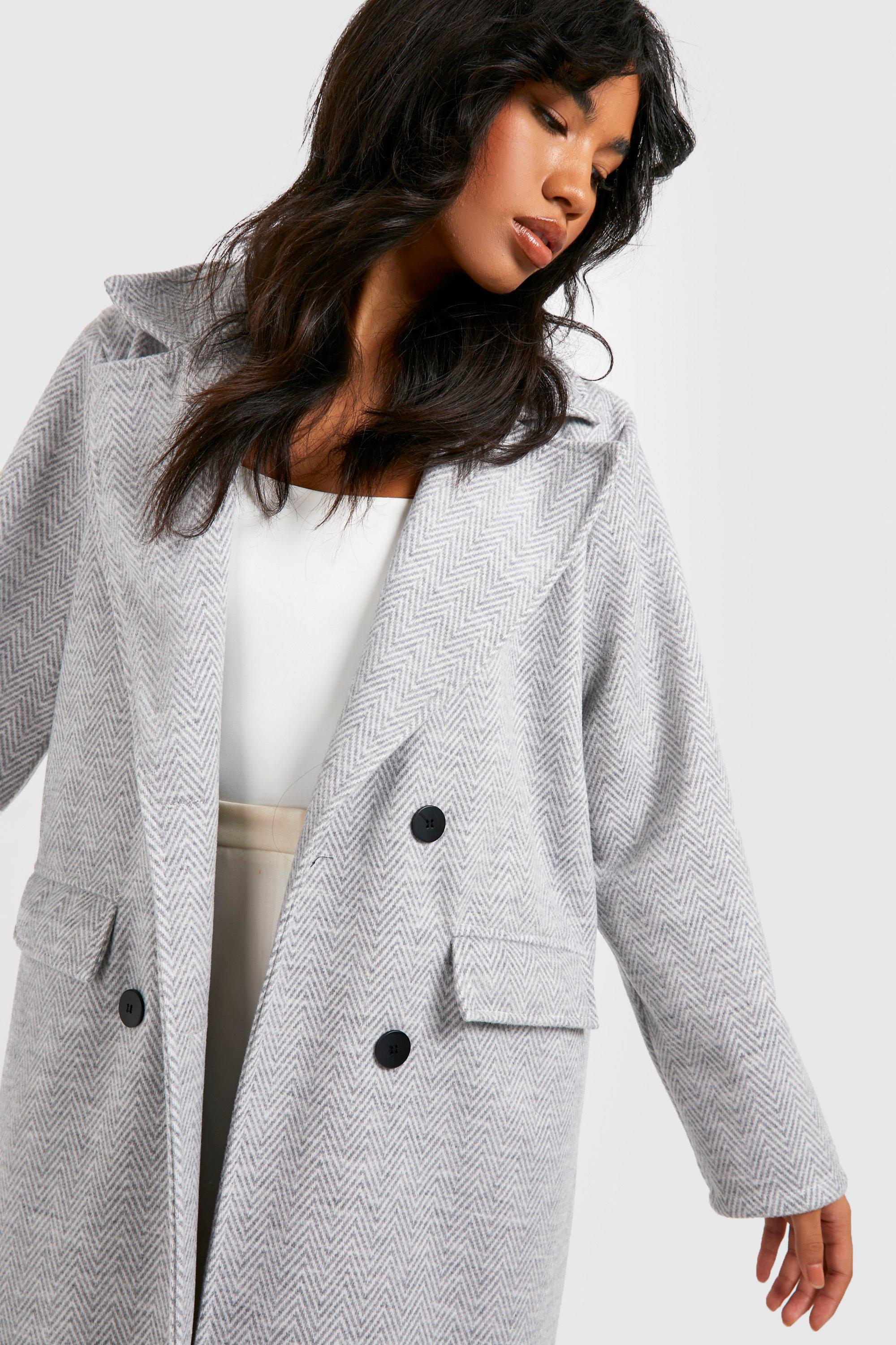 Womens grey cheap herringbone coat