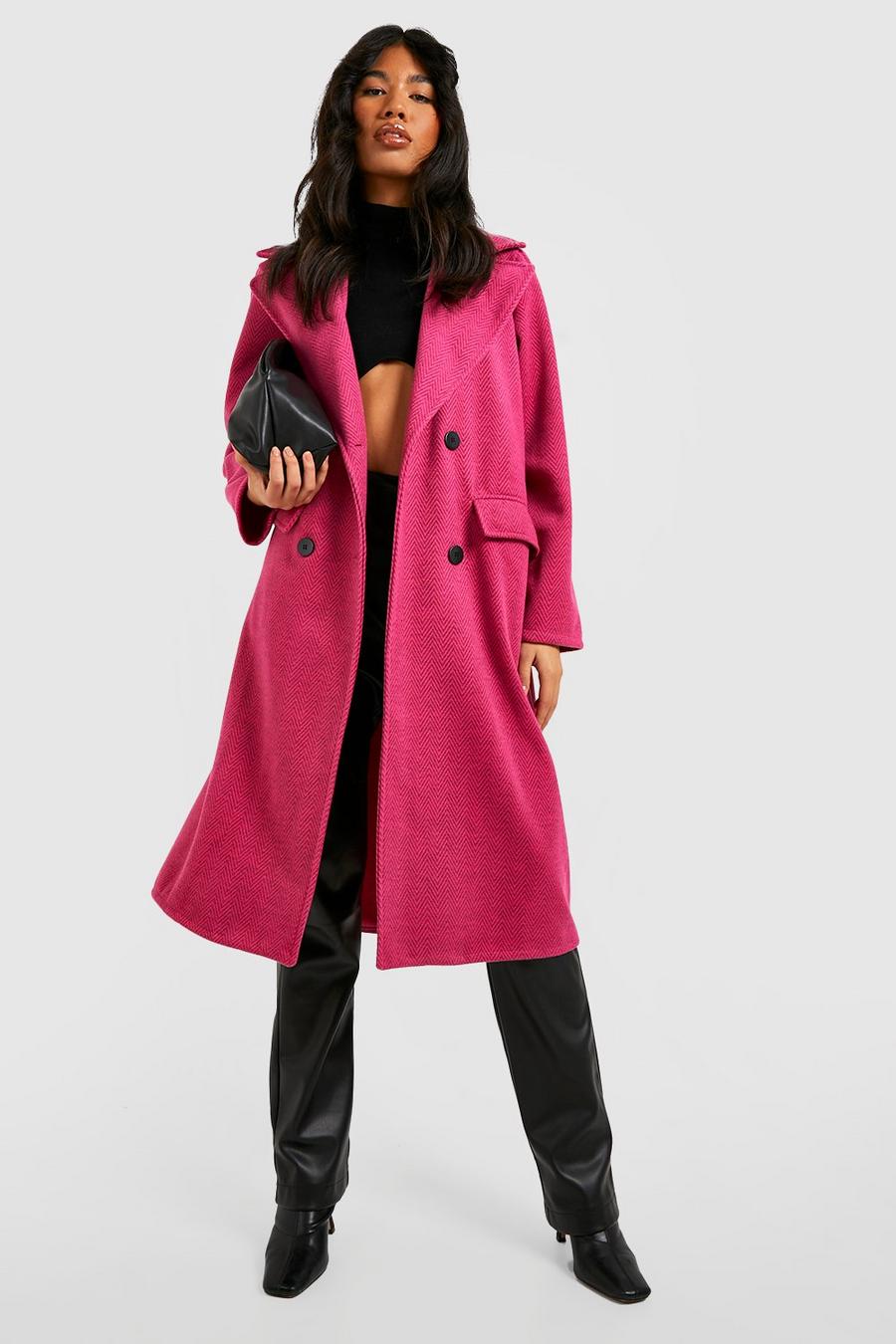 Pink Herringbone Wool Look Coat image number 1